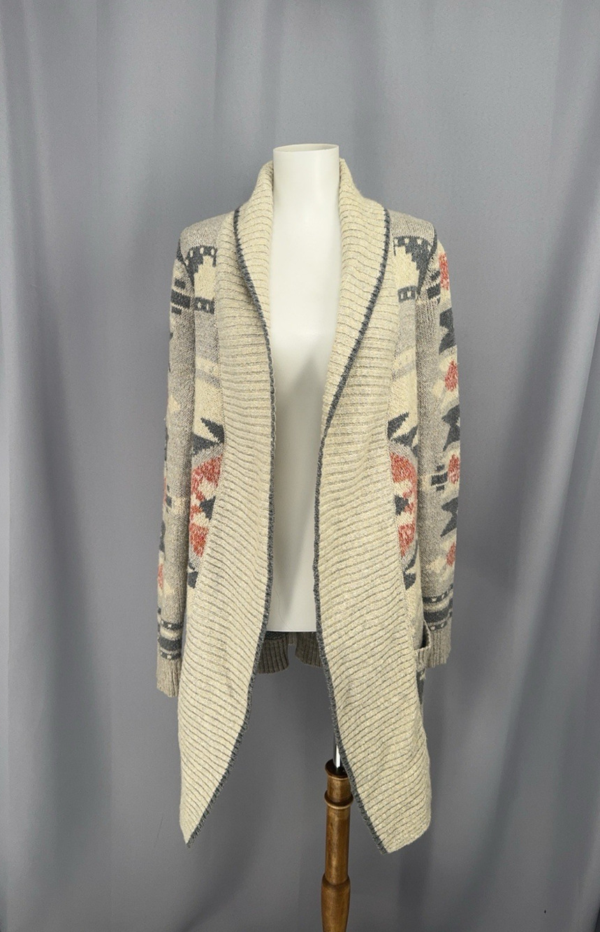 Lucky Brand Cardigan Womens M Aztec Southwest Open Front Sweater Pockets Boho